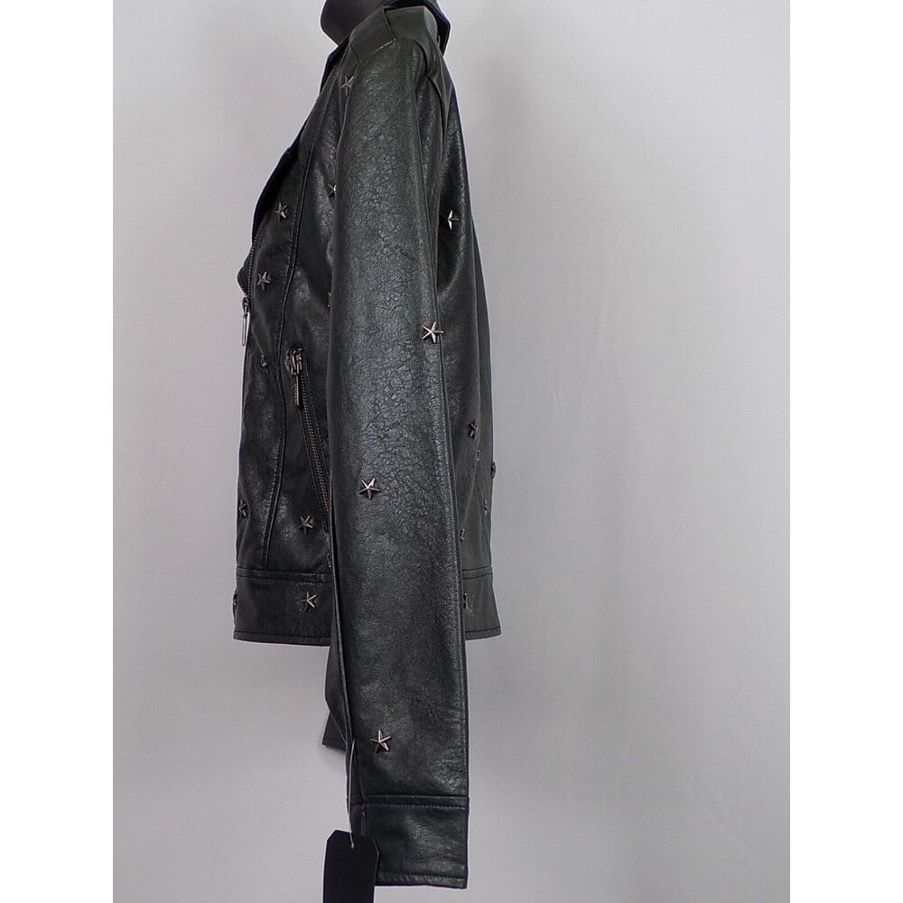 Faux Leather Jacket Dark Green Women Size XS Collection b Star Studded NWT - Picture 5 of 10